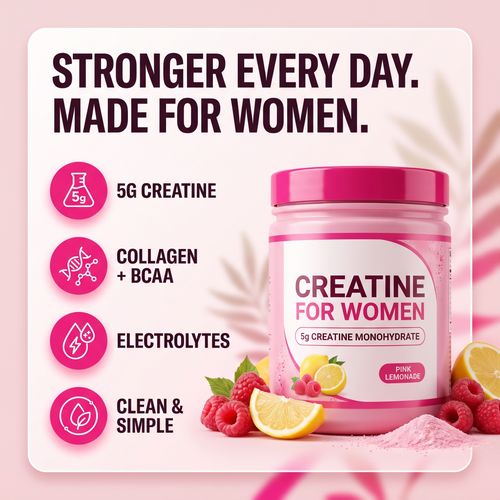 Creatine for Women — 5g creatine, collagen, BCAA, electrolytes, Pink Lemonade