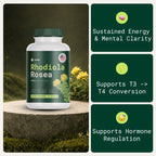 ADIRA Rhodiola Rosea supplement bottle, adaptogen capsules made in the USA