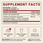 ADIRA Cranberry Concentrate supplement facts — 2 softgels, 30 servings, 400mg cranberry, vitamin C
