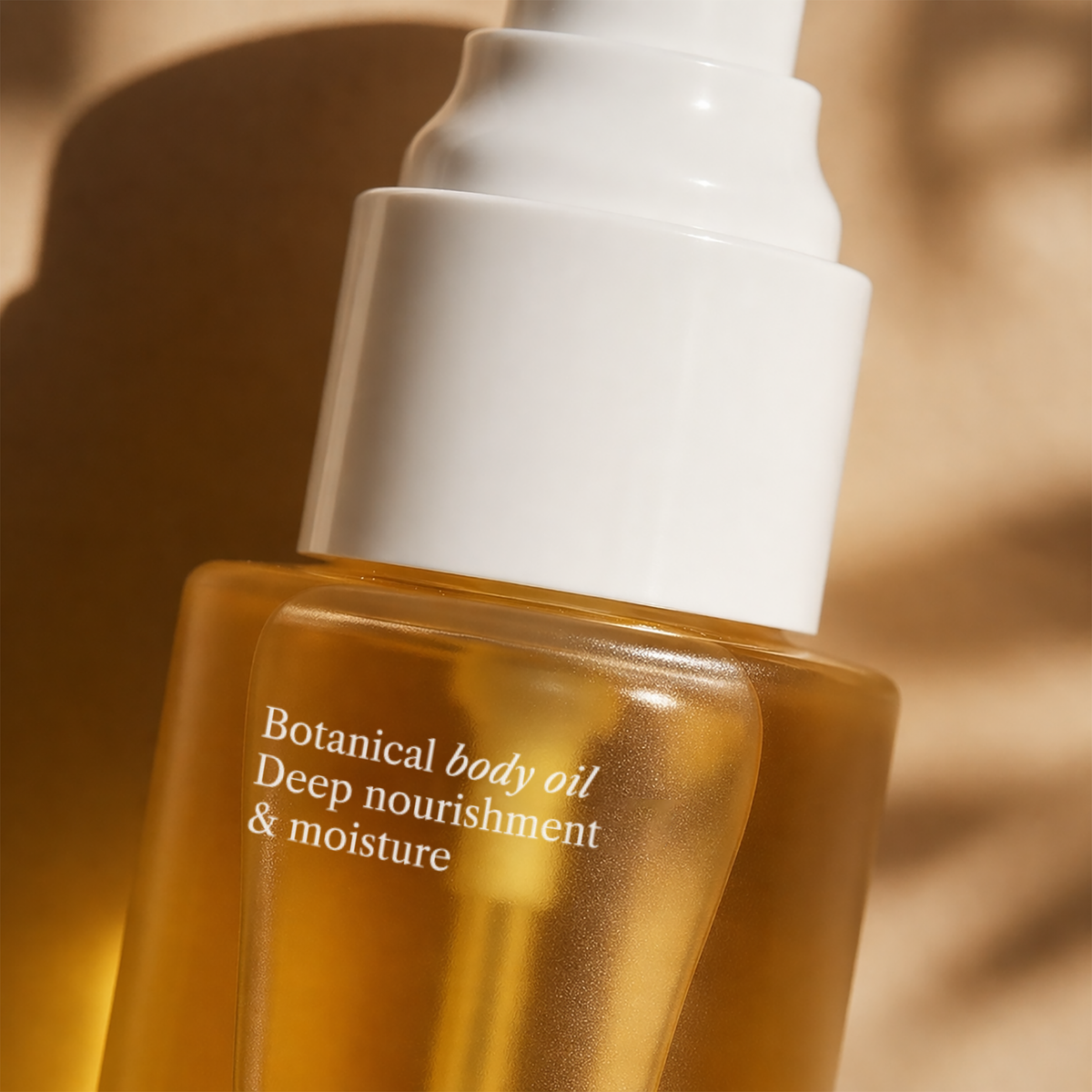 Botanical body oil bottle with pump — deep nourishment and moisture for mature skin